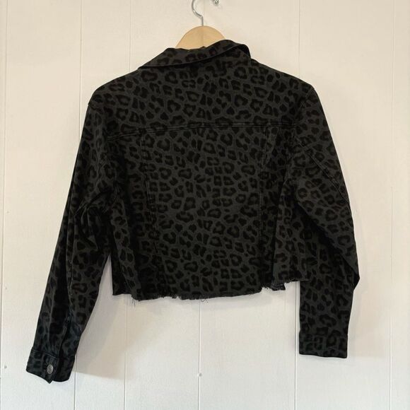Women's Small Leopard/Animal Print Denim Jacket Black/Gray Crop Altar’d State - Picture 4 of 11